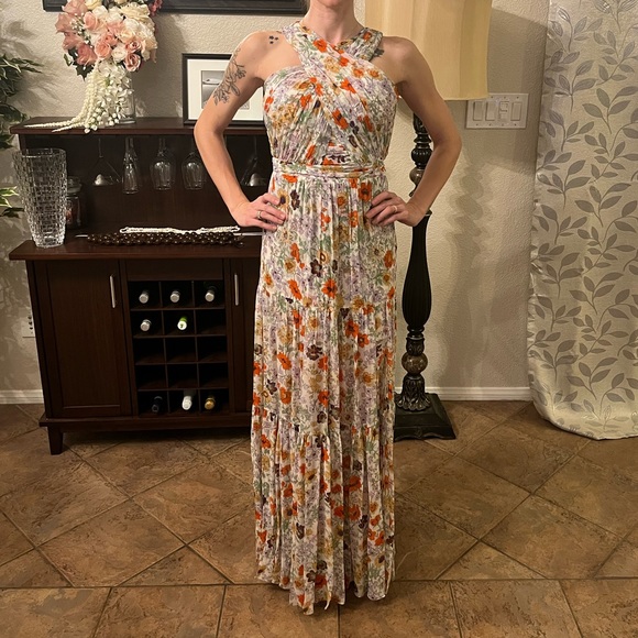 SOLD NWT Veronica Beard floral Maxi Dress w/ slit White w/ multi color flowers 2 - Picture 2 of 8